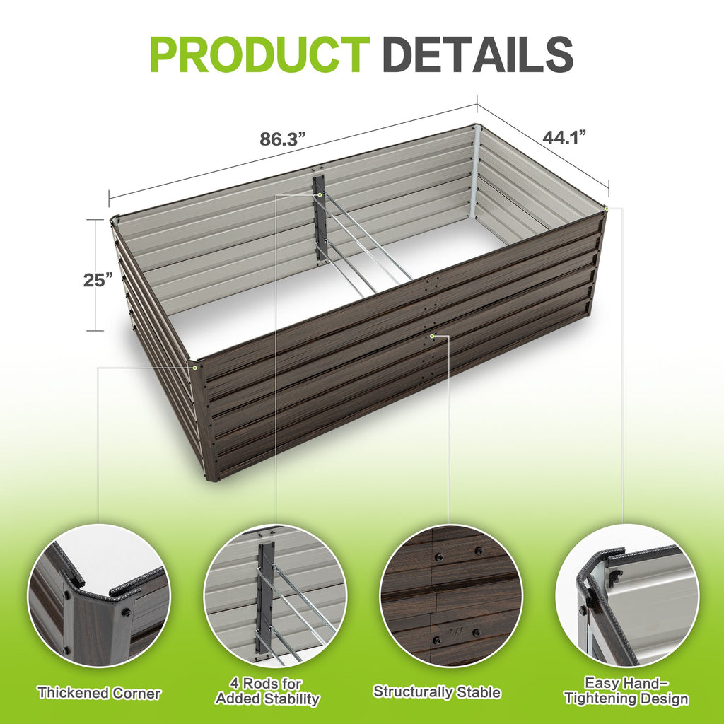 8x4x2 FT Woodgrain Galvanized Raised Garden Bed Set, view 2