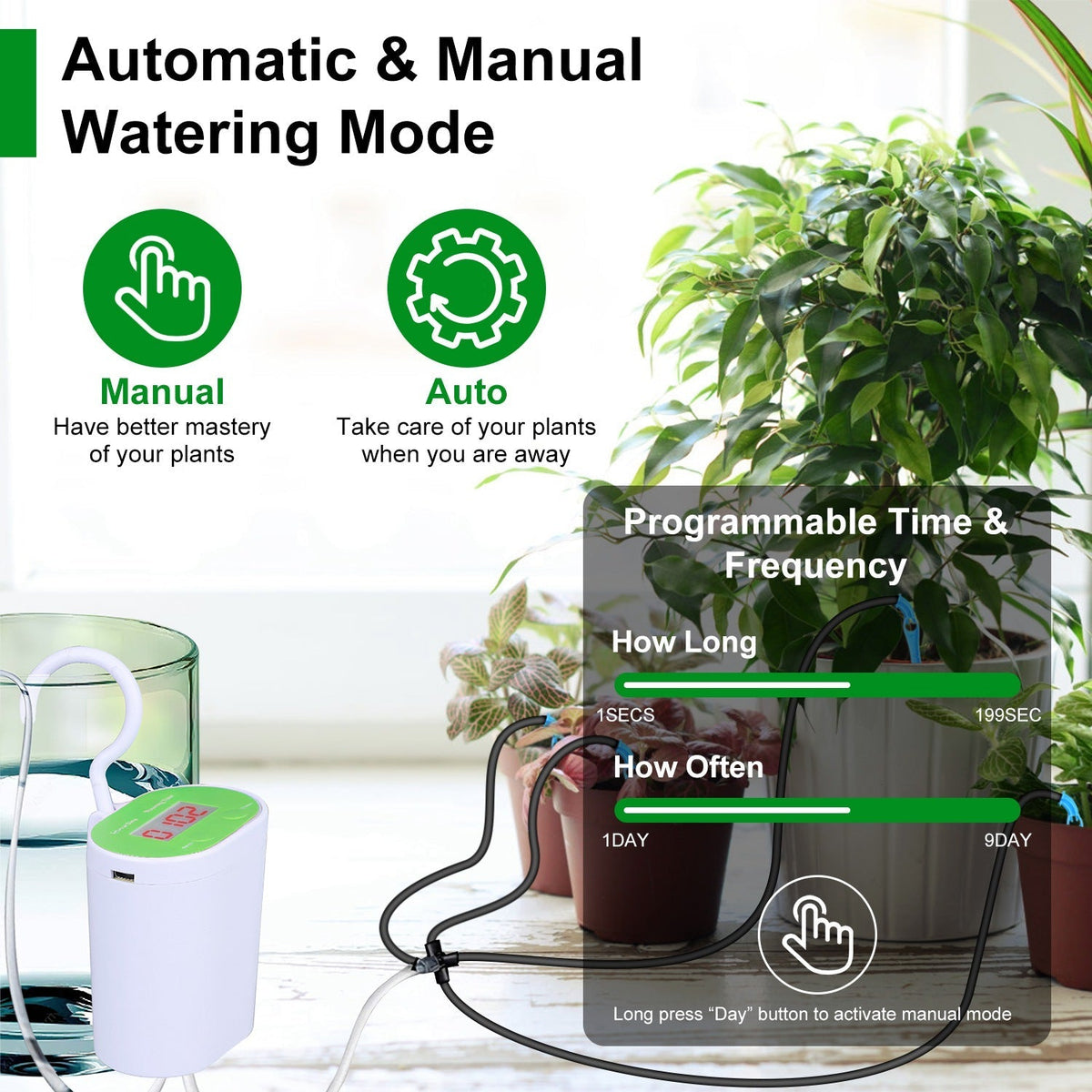 Automatic Watering System Kit With Timer Pump Device For 12Plants Rechargeable Battery Programmable Plant, view 8