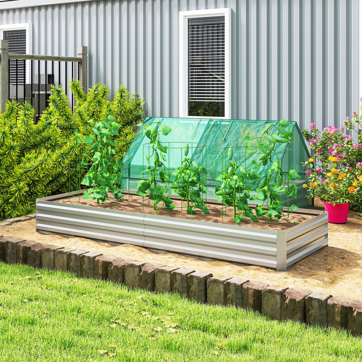 Outsunny 95" x 36" Galvanized Raised Garden Bed, view 10