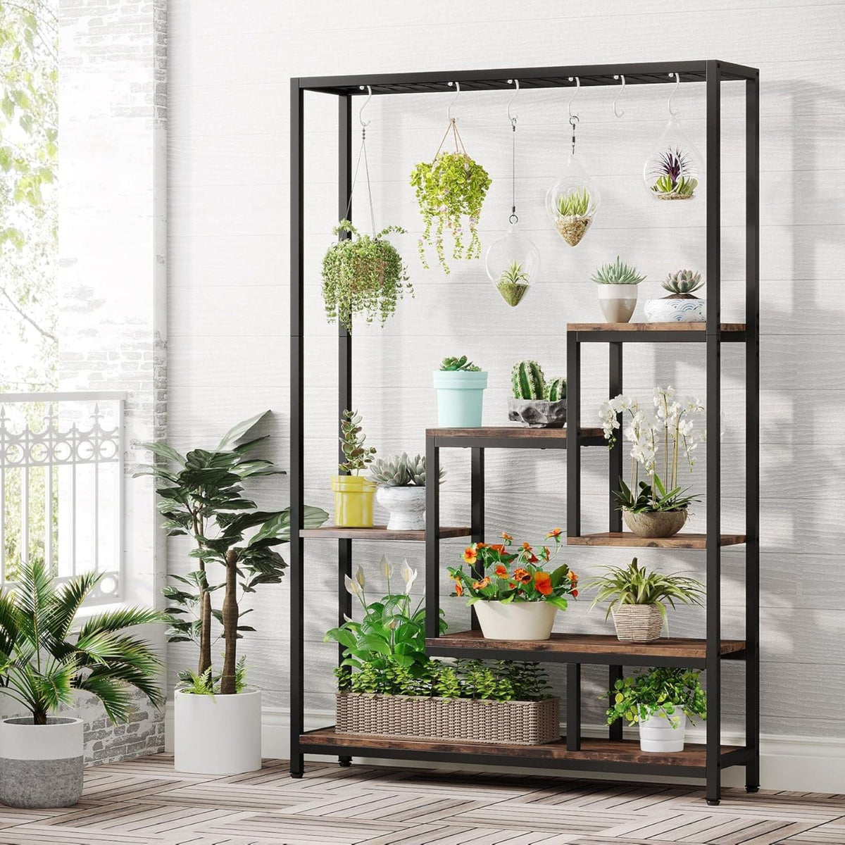 5-tier ladder plant stand with 6 hooks, view 3