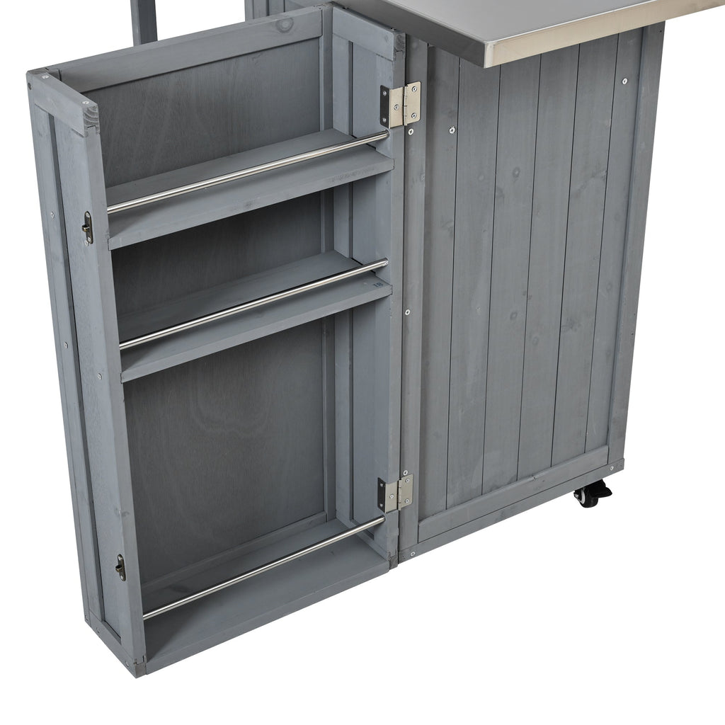 Outdoor Kitchen Island Fir Wood Prep Station with Stainless Steel Top, view 11