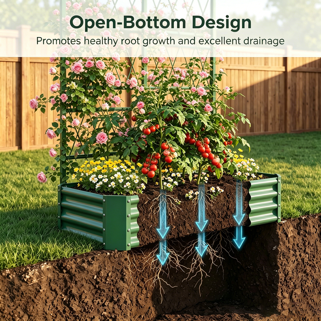 4x2x1FT Raised Garden Bed with Arch Trellis – Olive Green, Tool-Free, view 9