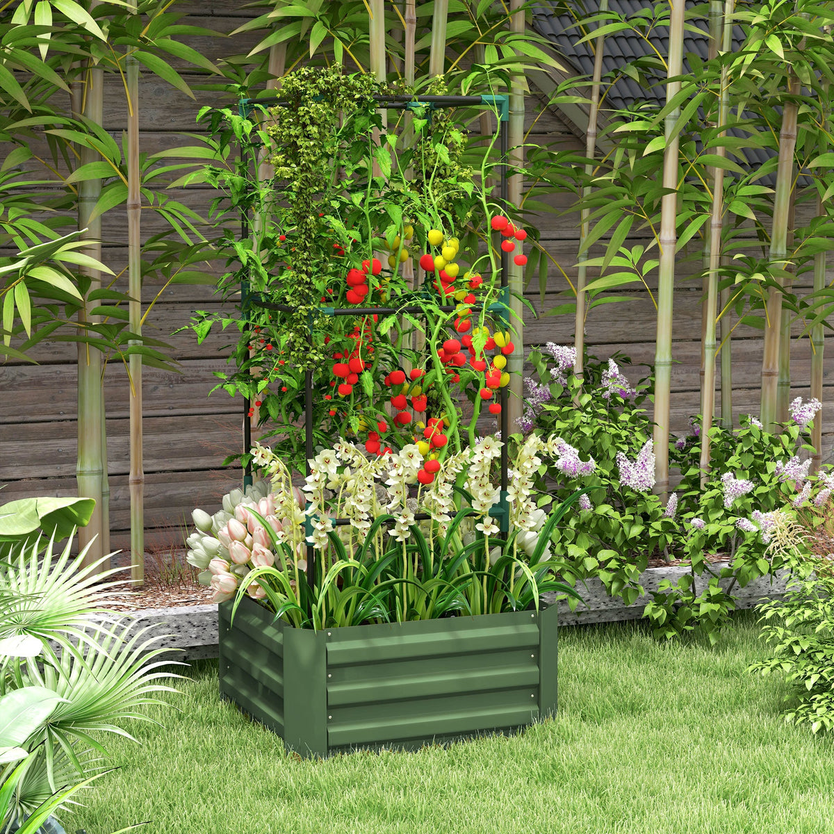 Outsunny 55" Tall Galvanized Raised Garden Bed with Trellis, view 8