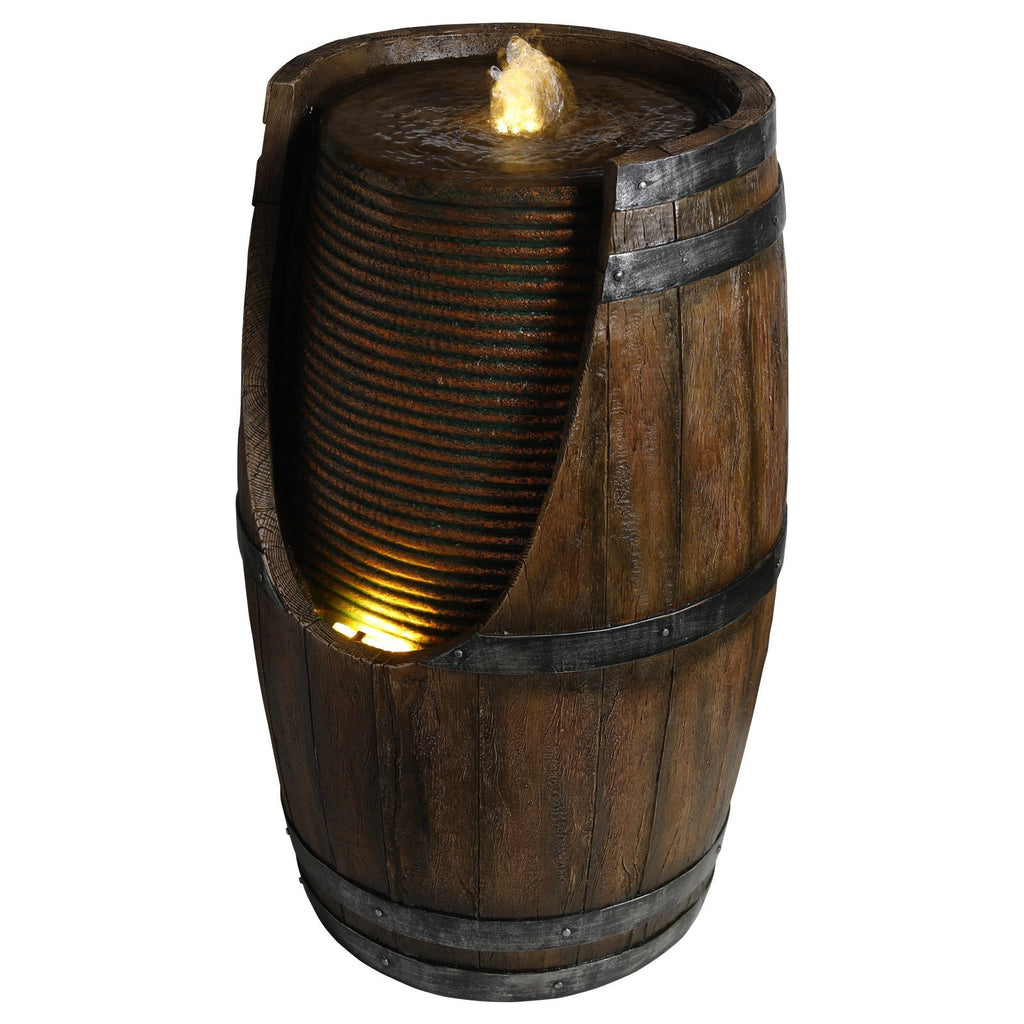 Outdoor Barrel Water Fountain with Rustic Wood Look Resin, view 12