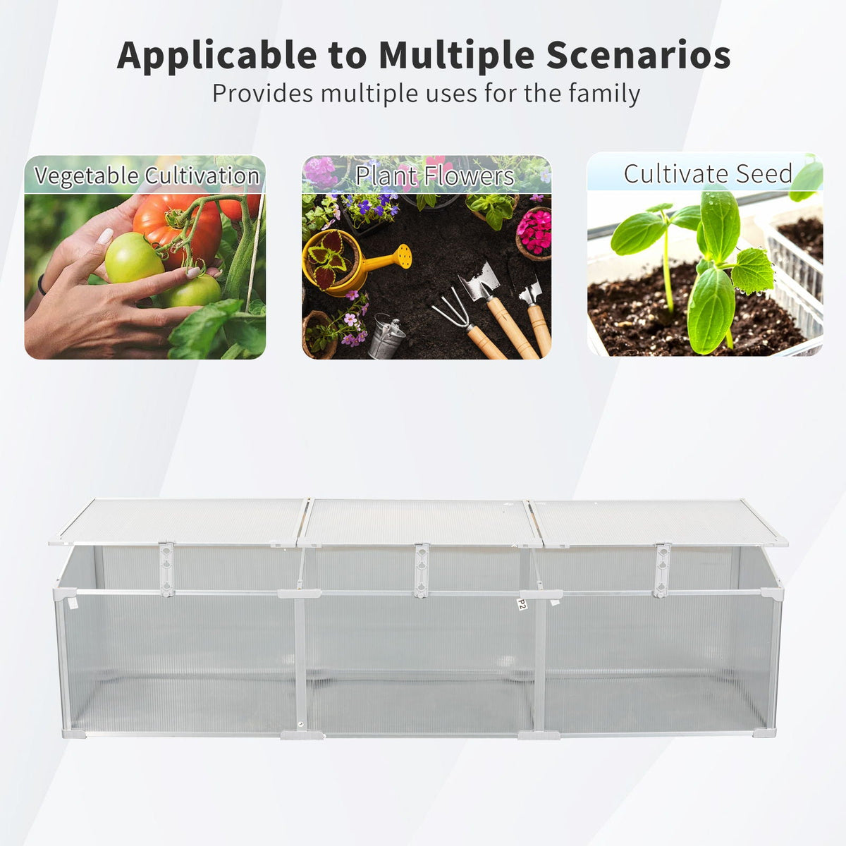 Polycarbonate Cold Frame Greenhouse with Openable Top - Silver, view 4