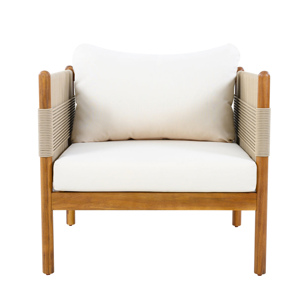 Outdoor Acacia Wood Club Chair with Diamond Rope Weave & Cushions, Teak Finish, view 3