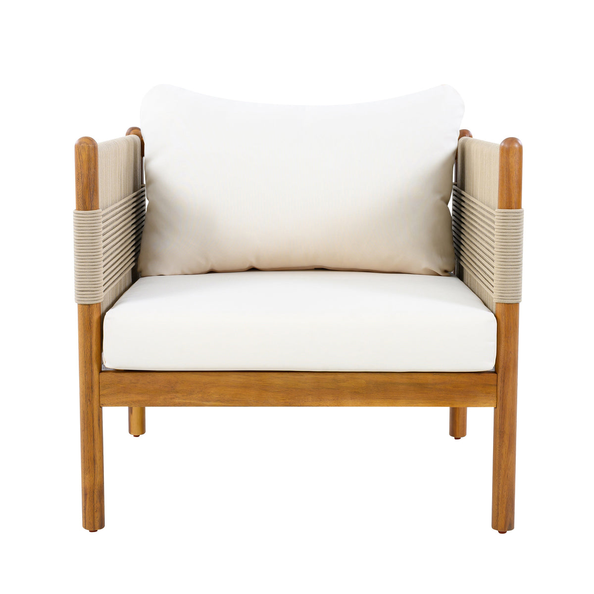 Outdoor Acacia Wood Club Chair with Diamond Rope Weave & Cushions, Teak Finish, view 3