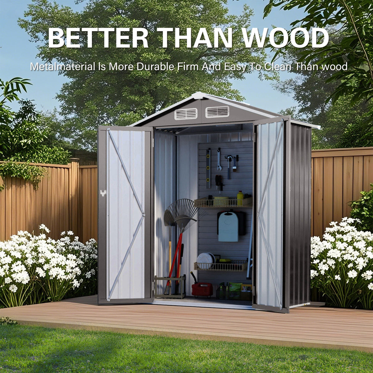 5 X 3 Ft Compact Metal Outdoor Storage Shed With Pitched Roof, Lockable Door - Gray, view 5