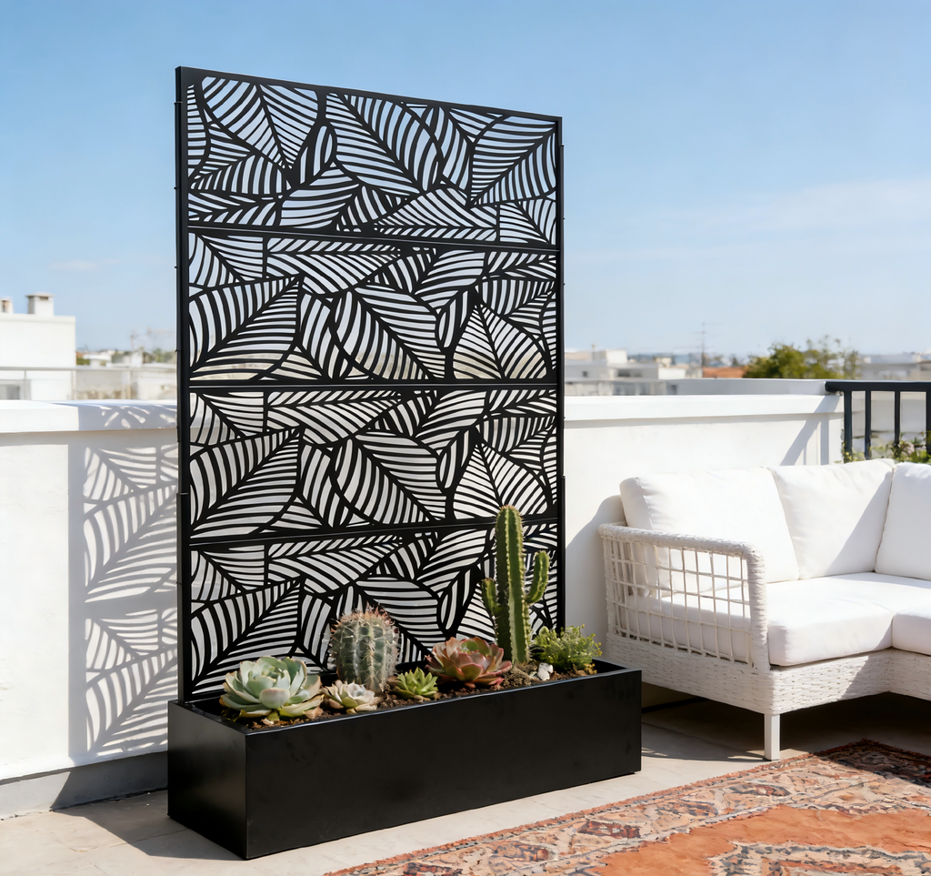 Leaf Pattern Privacy Screen with Planter Box, view 5