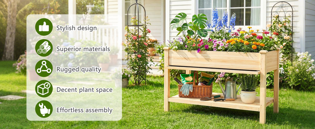 Raised Garden Bed with Water Collection Tray and Storage Shelf, view 6