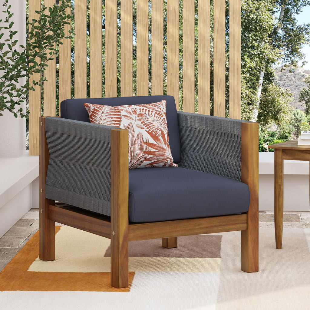 Outdoor Club Chair With Rattan Rope Wave - Dark Gray, view 2