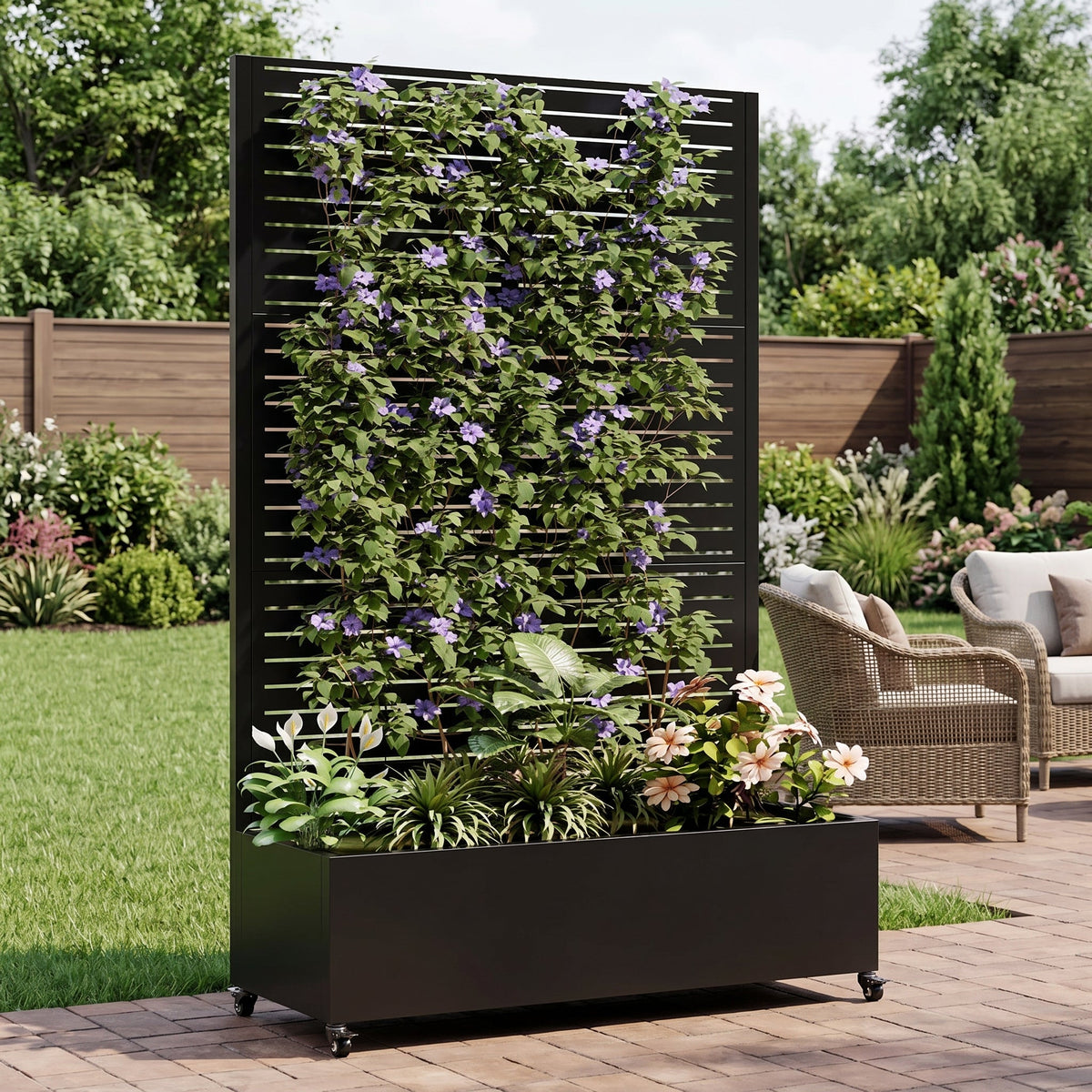 Wide Metal Planter Box with Trellis – 47" Wide, White or Black, view 2
