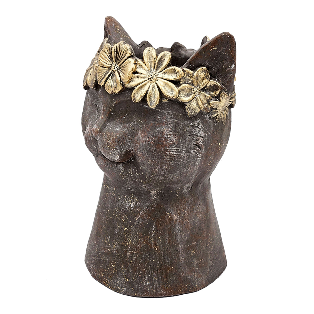 8.5x7.7x12.4" Magnesium Cat Statue Planter with Textured Finish, view 5
