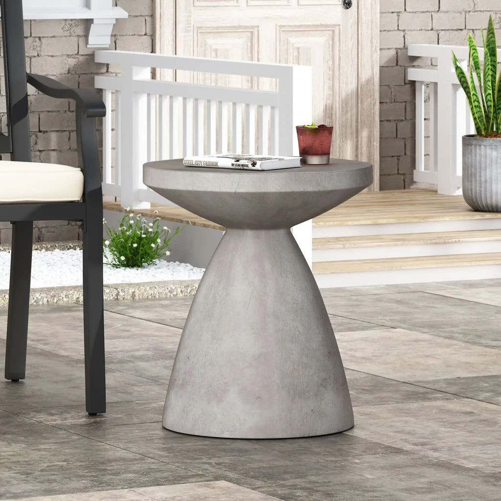 Travertine-Finish Concrete Side Table – Gray or Beige, view 4