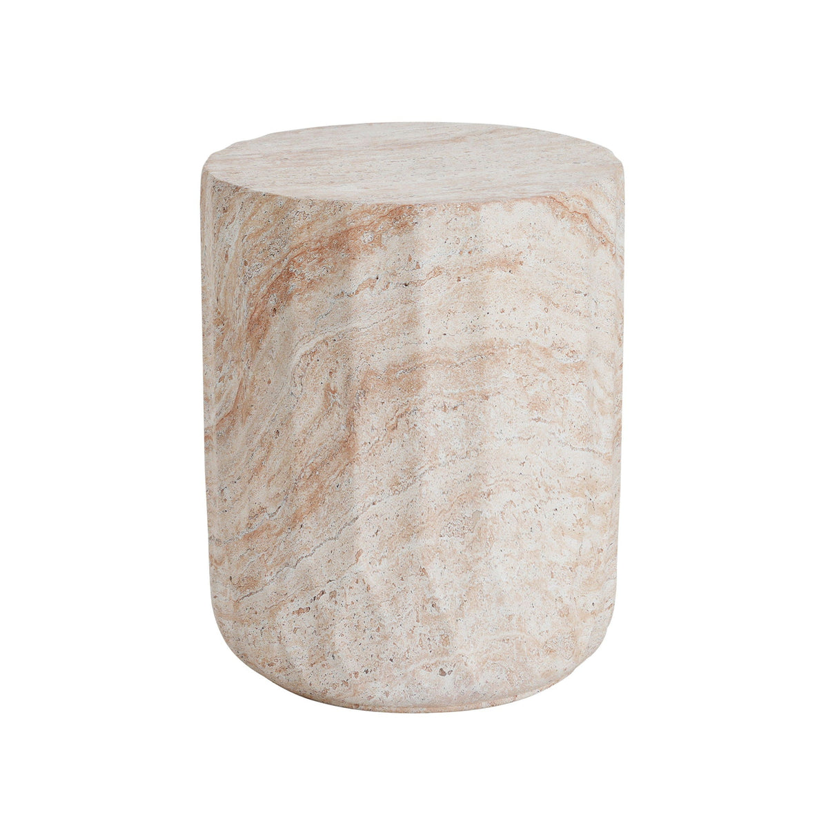Outdoor / Indoor Lightweight Concrete Side Table, Cylinder Travertine Finish Accent Table - Beige, view 4