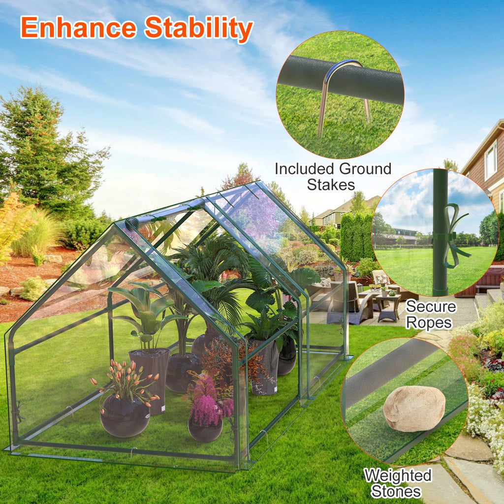 Portable Mini Greenhouse With Roll-Up Zipper Doors Waterproof UV-Resistant PVC Cover Hot House For Indoor, view 8