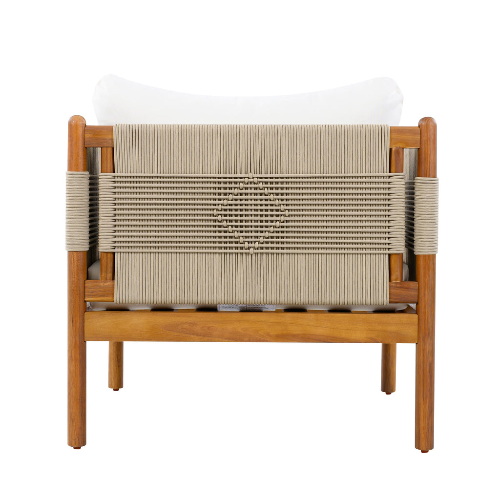 Outdoor Acacia Wood Club Chair with Diamond Rope Weave & Cushions, Teak Finish, view 6