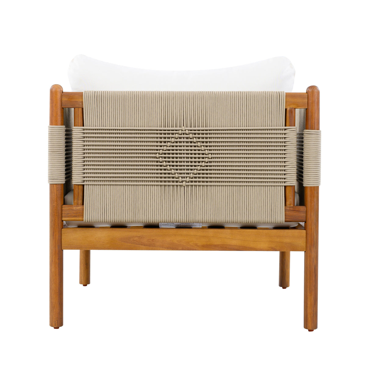 Outdoor Acacia Wood Club Chair with Diamond Rope Weave & Cushions, Teak Finish, view 6