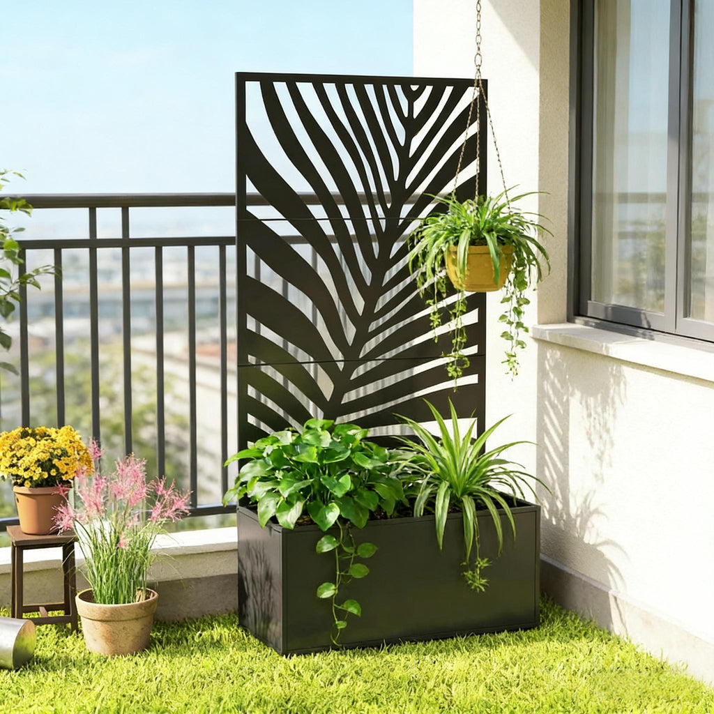 Outdoor Raised Garden Bed with Privacy Screen and Metal Planter Box, view 7