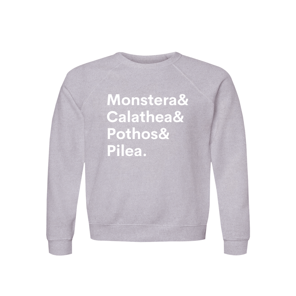 Monstera, Calathea, Pothos & Pilea Plant Lover Sweatshirt – Organic Cotton Raglan