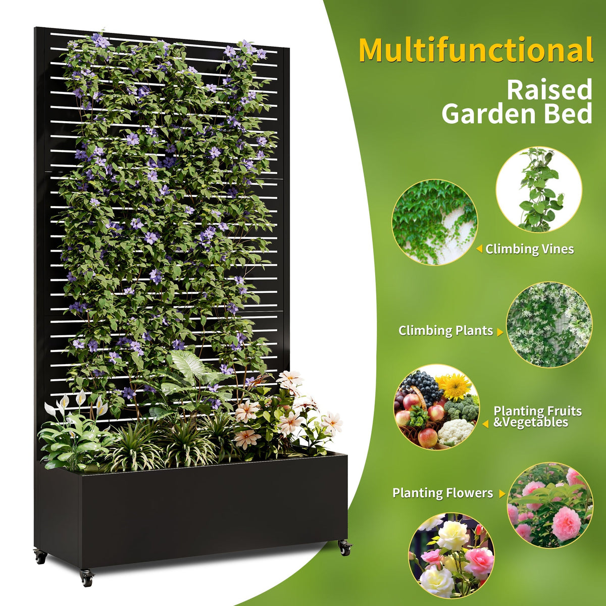 Raised Garden Bed with Trellis & Privacy Screen – 73" Metal Planter, view 8