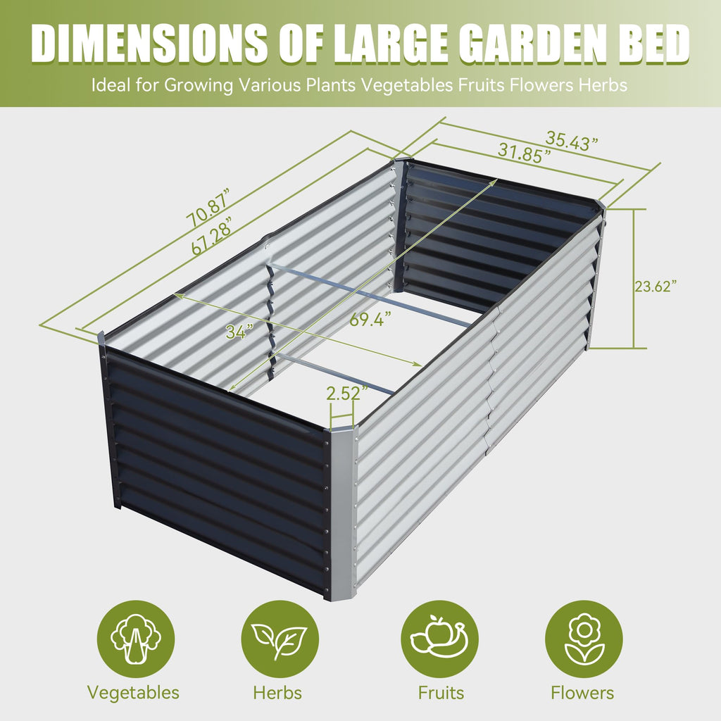 6x3x2ft Galvanized Raised Garden Bed – Silver or Dark Gray, view 9