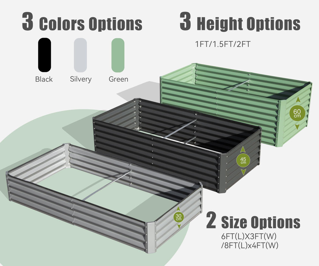 6x3x2ft Galvanized Raised Garden Bed – Silver or Dark Gray, view 8