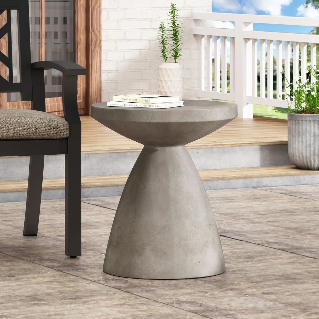 Travertine-Finish Concrete Side Table – Gray or Beige, view 5