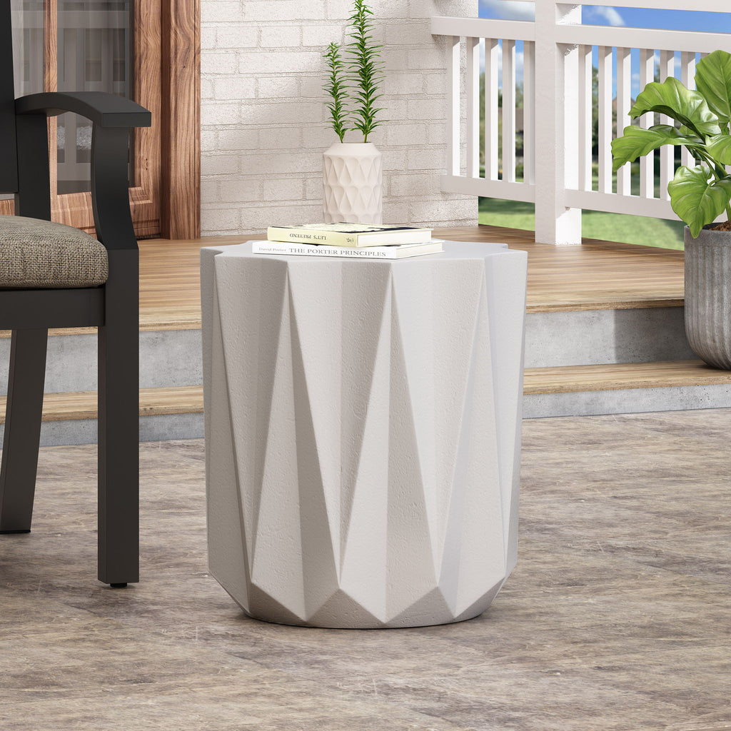Star-Top Outdoor Lightweight Concrete Side Table – Antique White, view 2