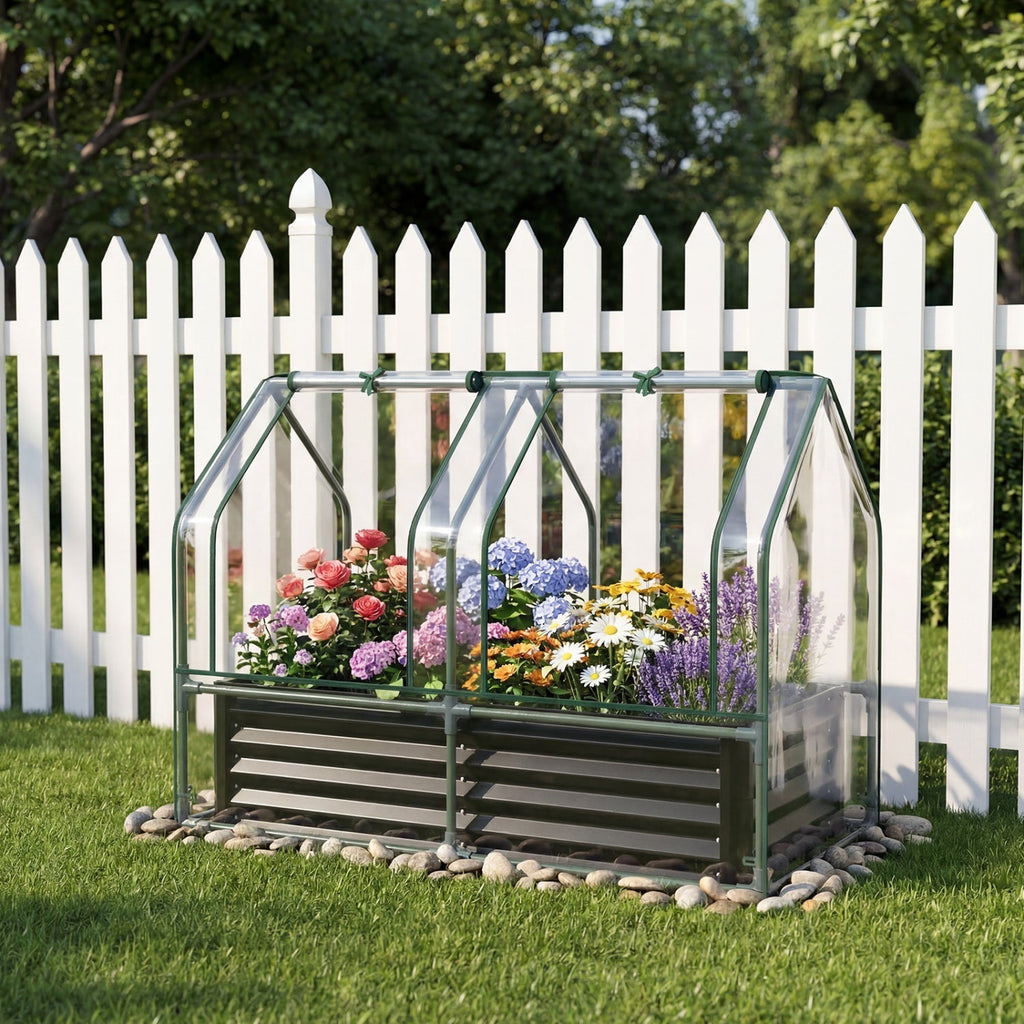4 x 2 x 3 Feet Small Galvanized Raised Garden Bed with Greenhouse Cover, view 3