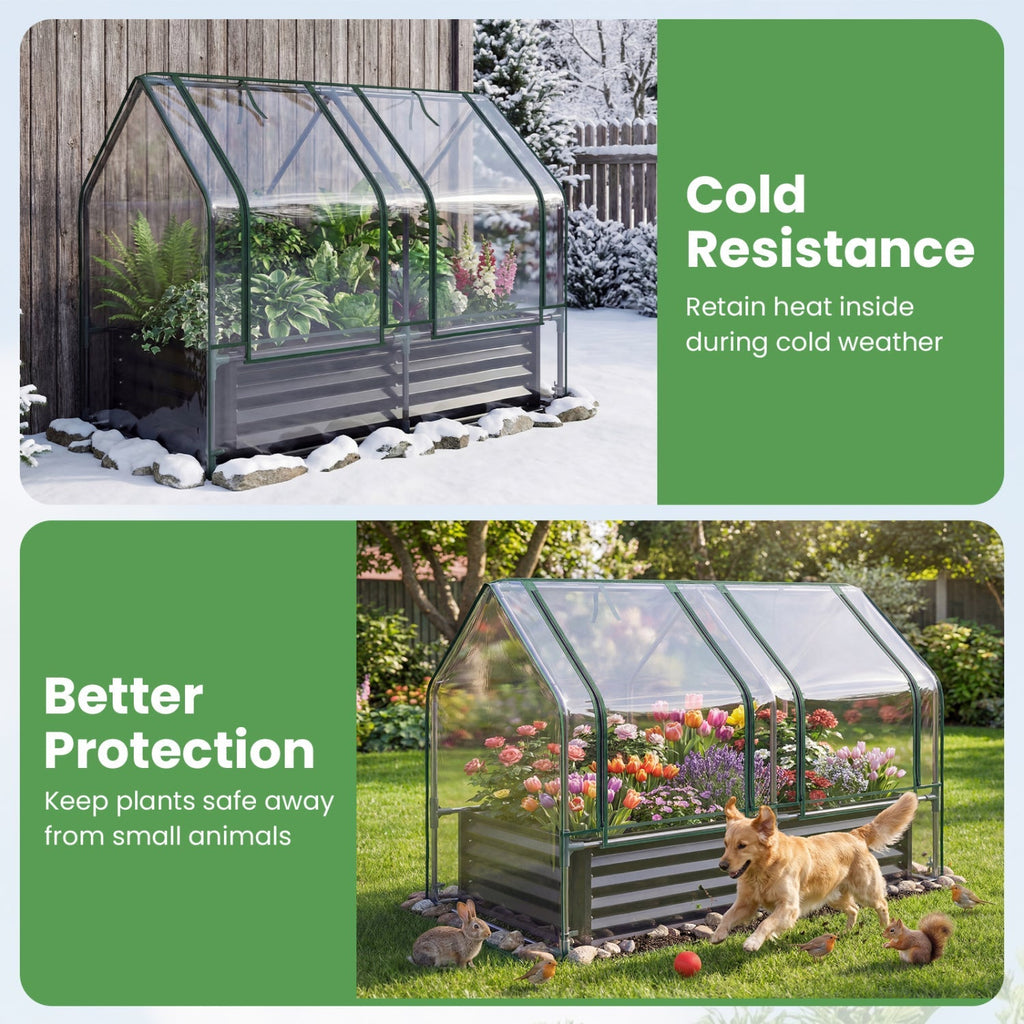 4 x 2 x 3 Feet Small Galvanized Raised Garden Bed with Greenhouse Cover, view 5