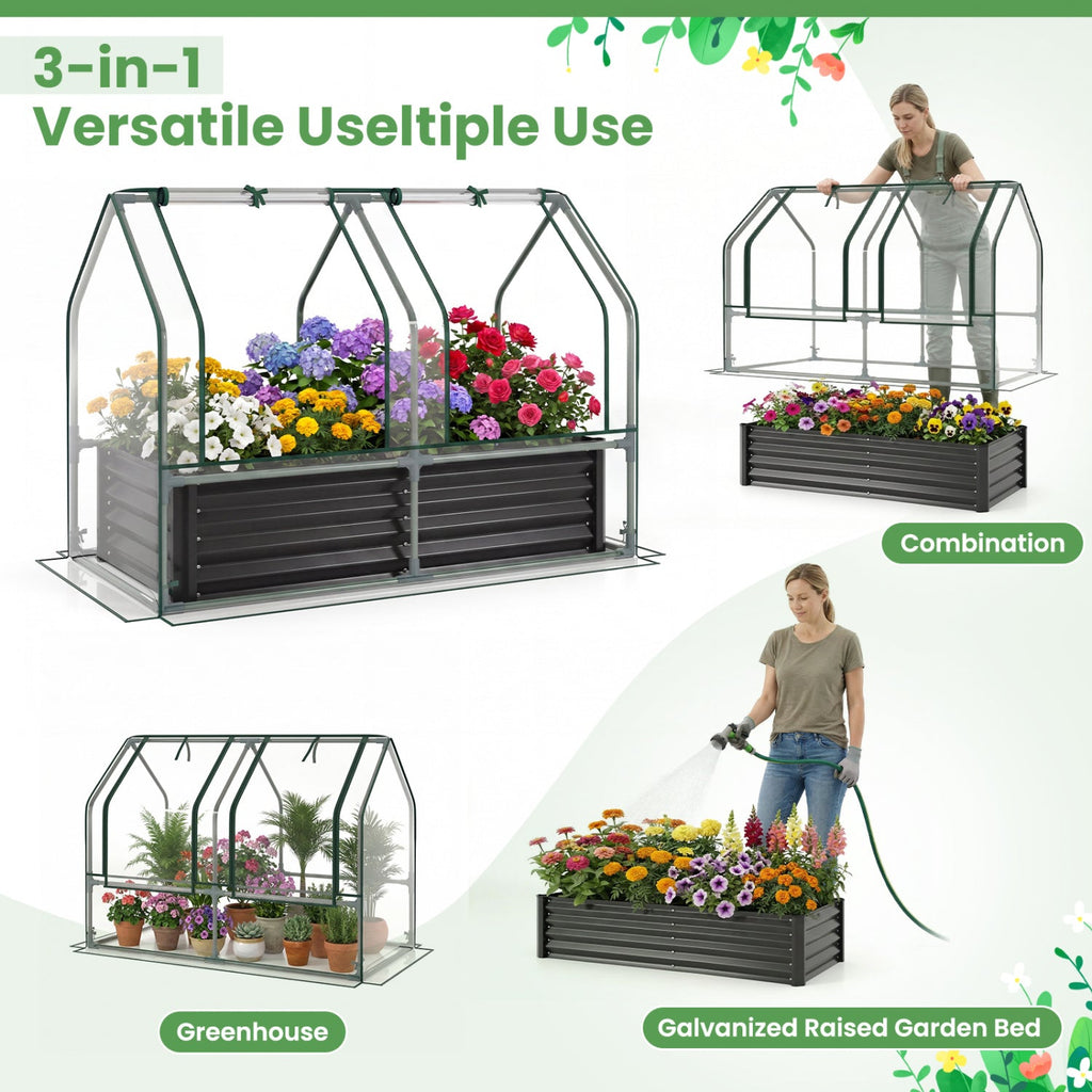 4 x 2 x 3 Feet Small Galvanized Raised Garden Bed with Greenhouse Cover, view 6