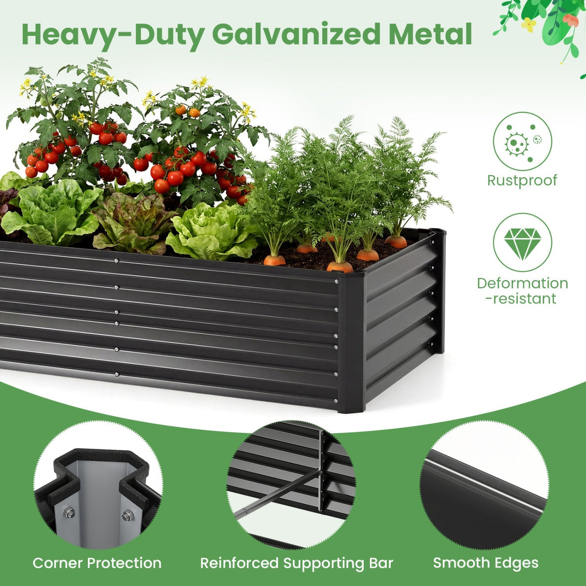 4 x 2 x 3 Feet Small Galvanized Raised Garden Bed with Greenhouse Cover, view 7