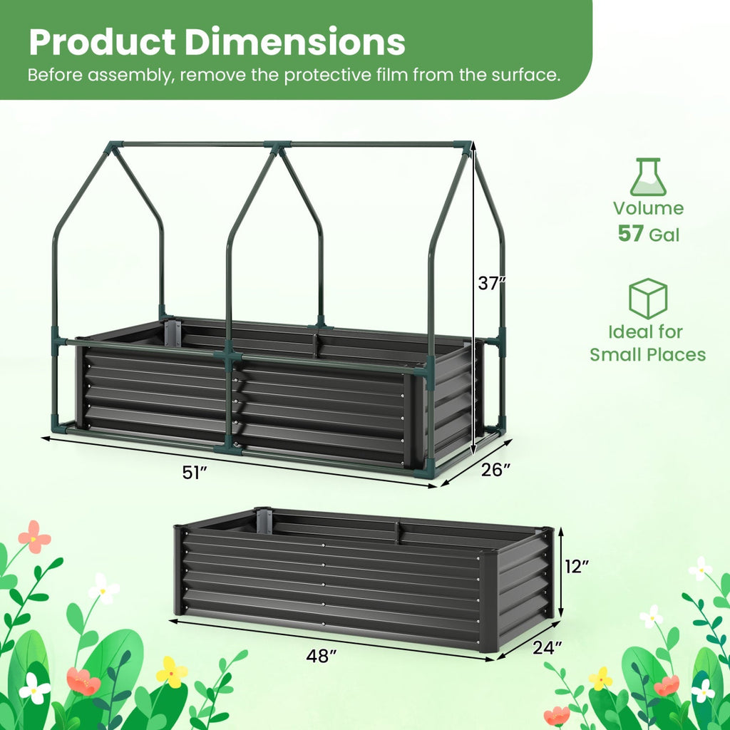 4 x 2 x 3 Feet Small Galvanized Raised Garden Bed with Greenhouse Cover, view 4