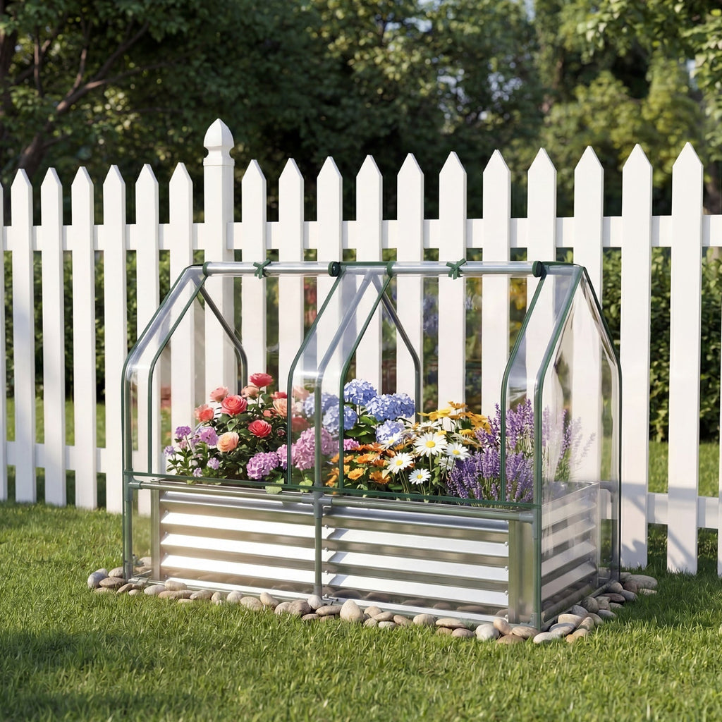 4 x 2 x 3 Feet Small Galvanized Raised Garden Bed with Greenhouse Cover, view 10