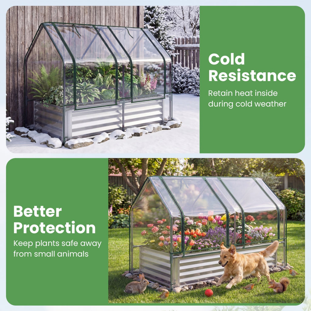 4 x 2 x 3 Feet Small Galvanized Raised Garden Bed with Greenhouse Cover, view 12