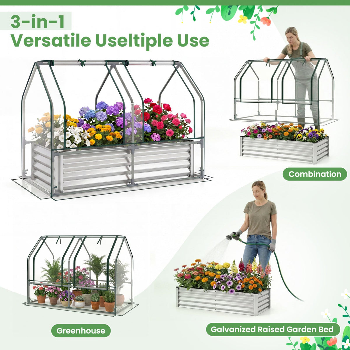 4 x 2 x 3 Feet Small Galvanized Raised Garden Bed with Greenhouse Cover, view 13