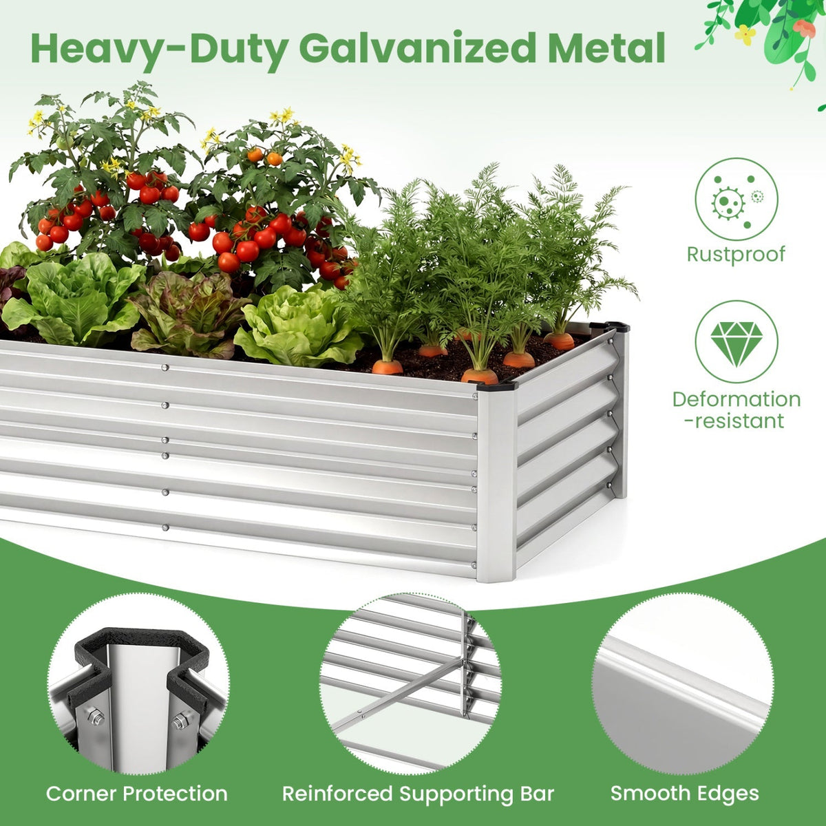 4 x 2 x 3 Feet Small Galvanized Raised Garden Bed with Greenhouse Cover, view 14