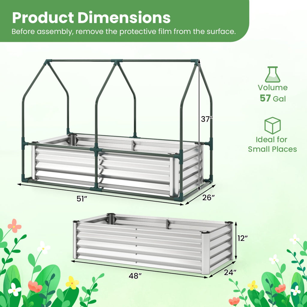 4 x 2 x 3 Feet Small Galvanized Raised Garden Bed with Greenhouse Cover, view 11