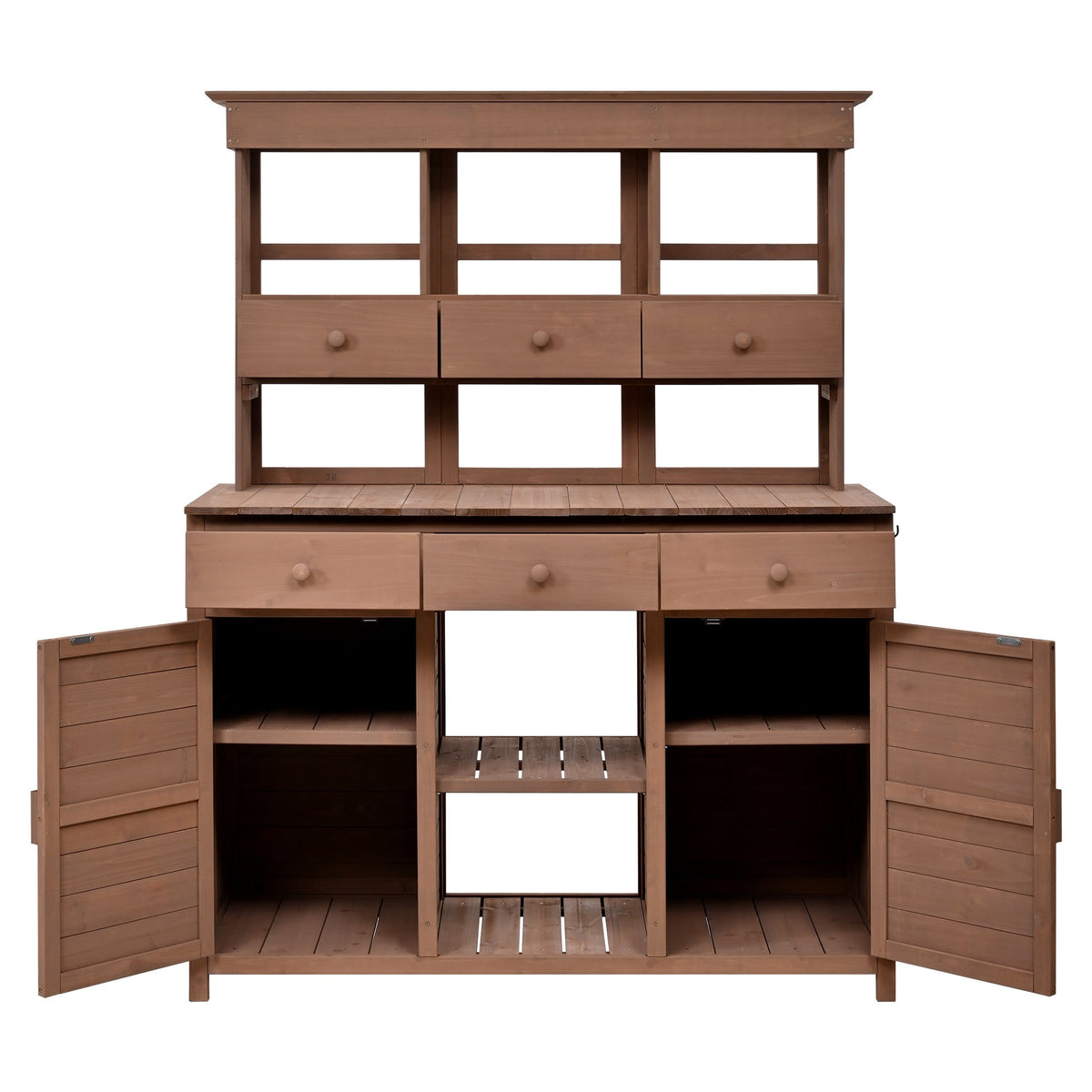 Rustic Fir Wood Potting Bench Table with Hutch – 65.7" Tall, view 9
