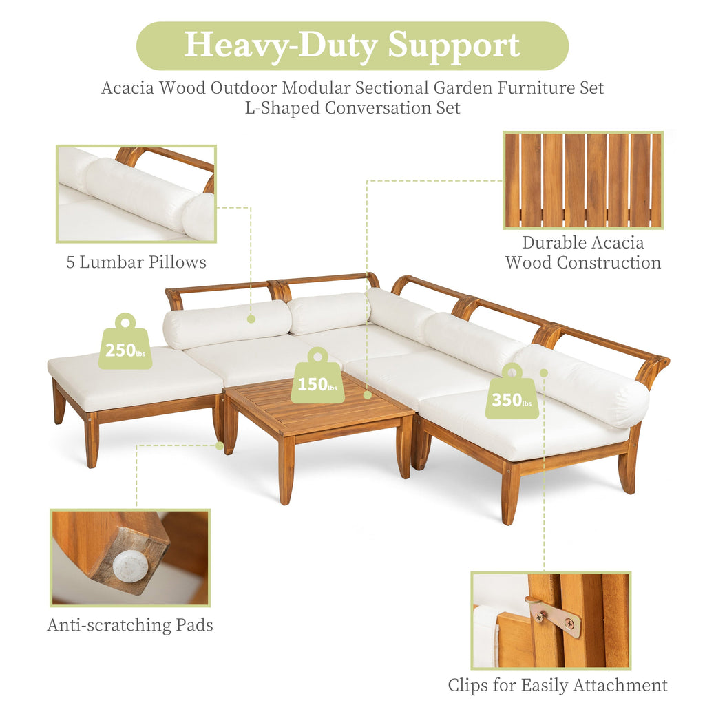 6 Piece Acacia Wood Outdoor Modular Sectional with Daybed and Tea Table, view 7