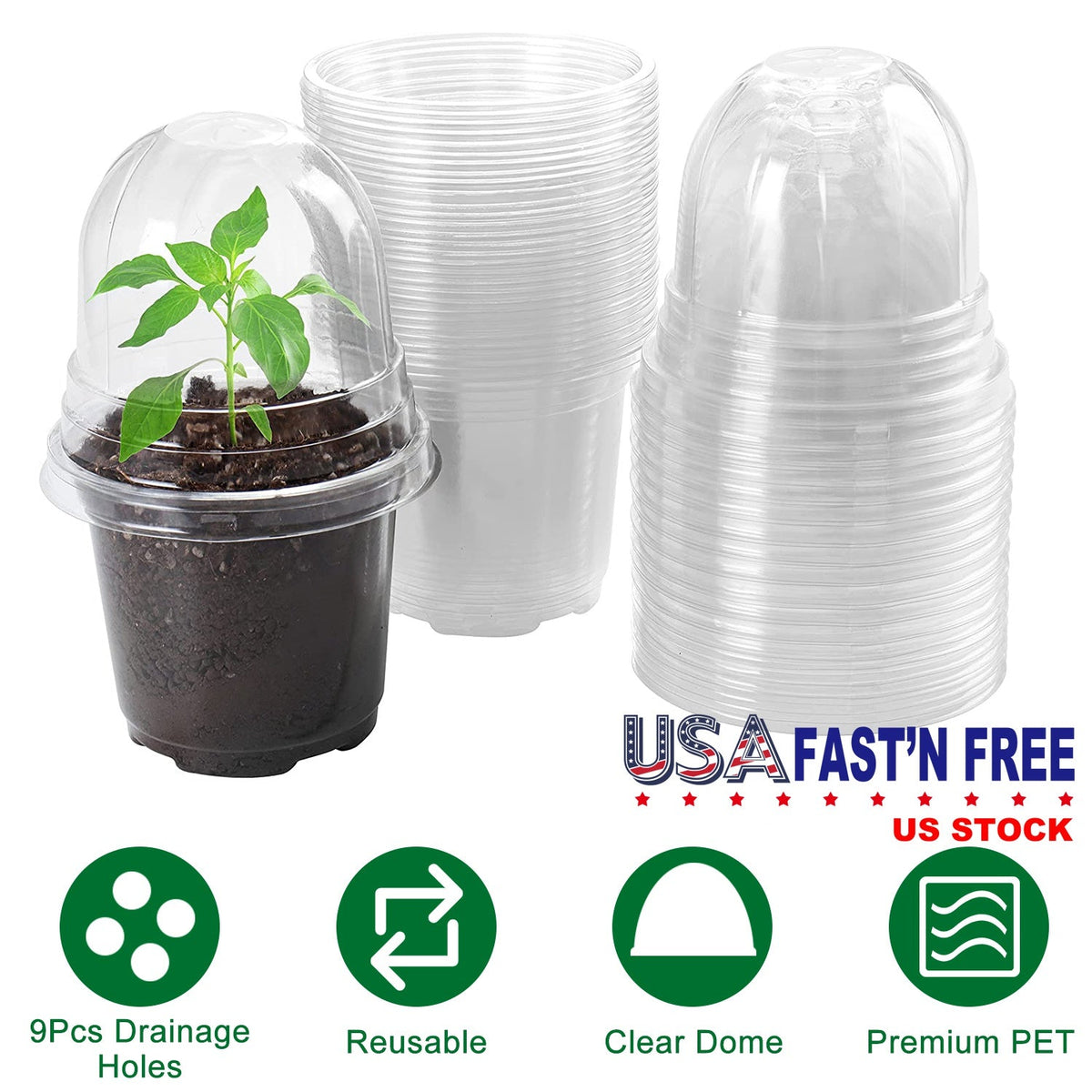 30Pcs Plant Nursery Pots PET Flower Seed Starting Pots Container with Dome with Drainage Holes, view 7