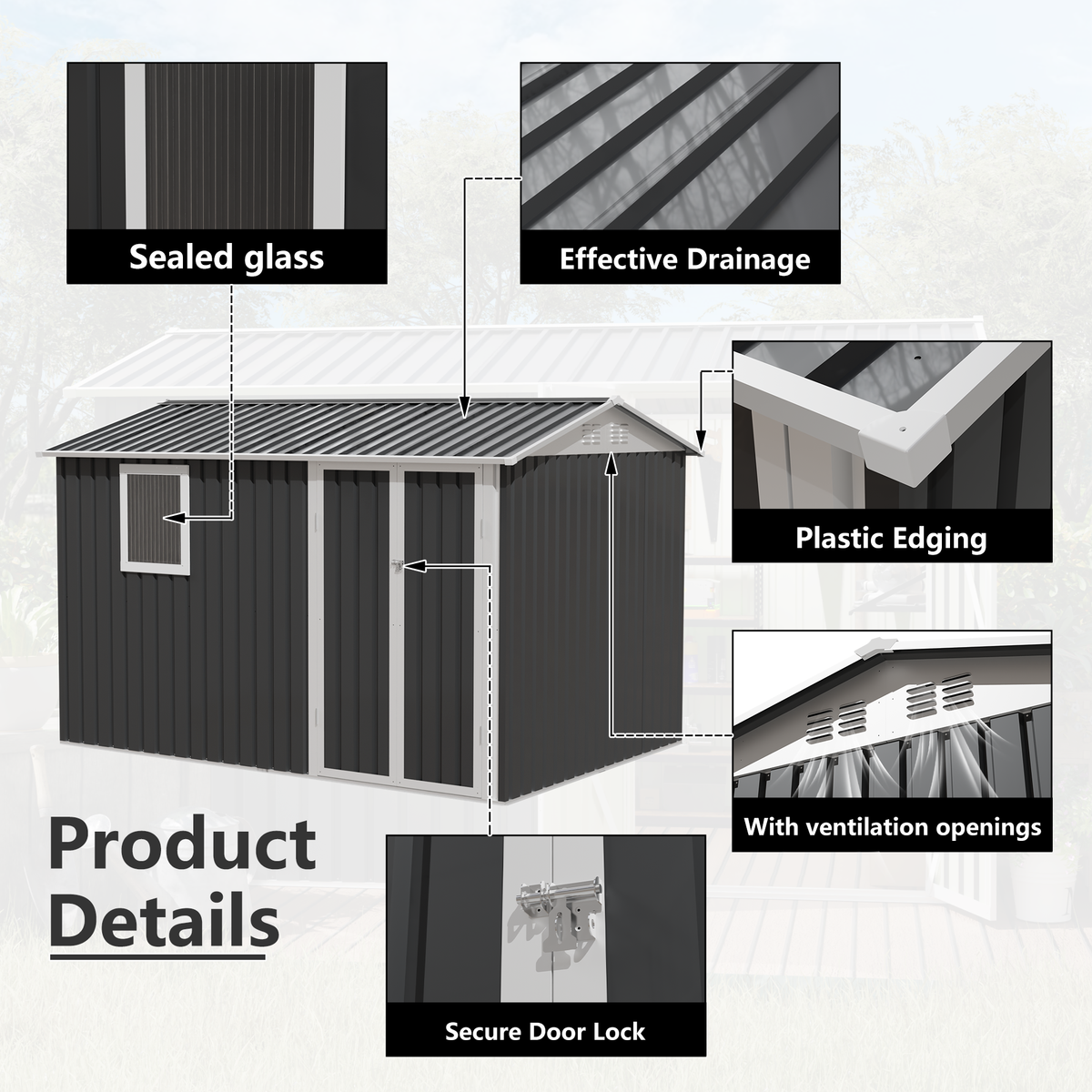 9 x 6 FT Metal Garden Shed for Patio and Backyard Storage, view 4