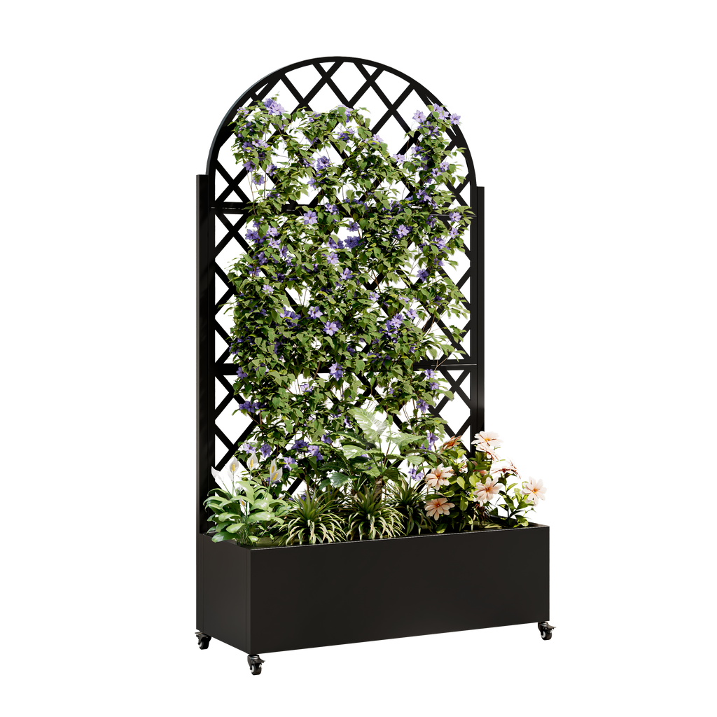 Round Metal Planter Box with Trellis