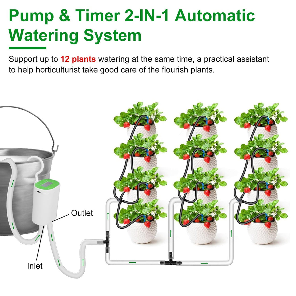 Automatic Watering System Kit With Timer Pump Device For 12Plants Rechargeable Battery Programmable Plant, view 7