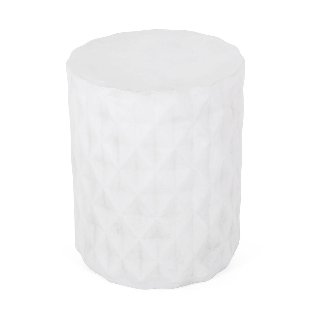 Diamond-Pattern Cylinder Concrete Side Table – Antique White, view 2