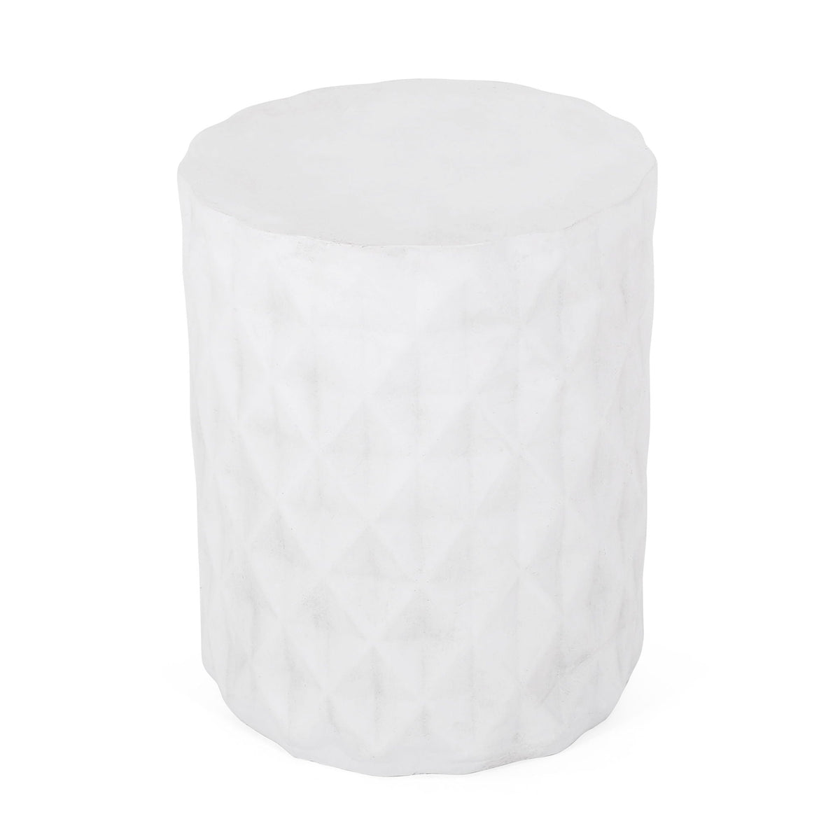 Diamond-Pattern Cylinder Concrete Side Table – Antique White, view 2