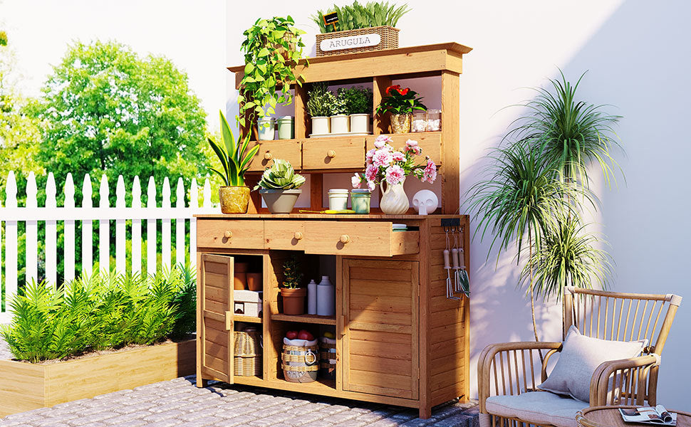 TOPMAX Garden Potting Bench Workstation with Hutch & Storage