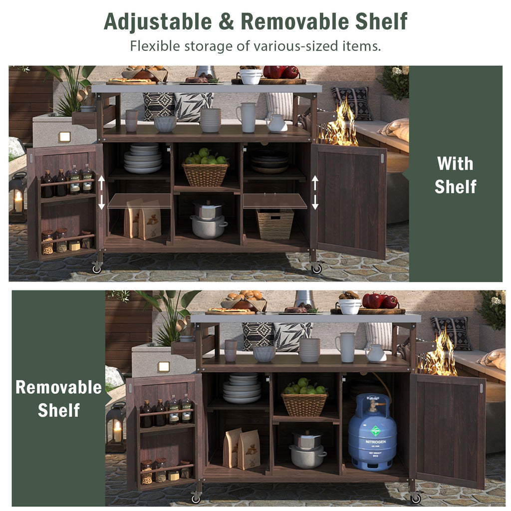 K&K Rolling Bar Cart & Storage Cabinet – FSC-Certified Fir Wood, view 5
