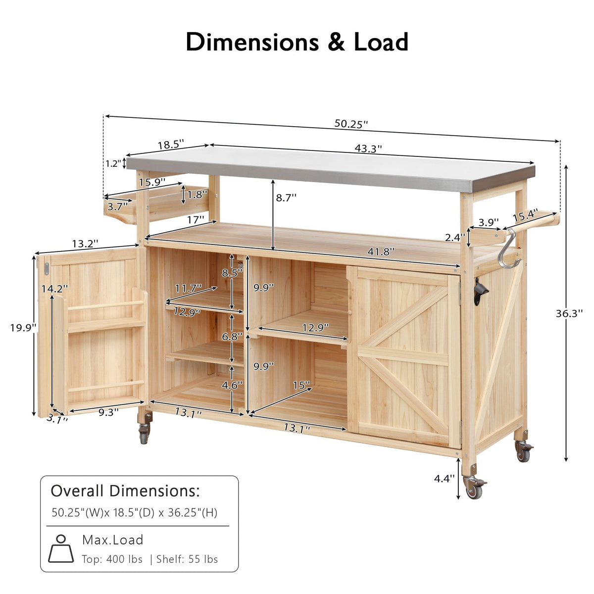 K&K Outdoor Kitchen Island – Natural Fir with Stainless Steel Top, view 8